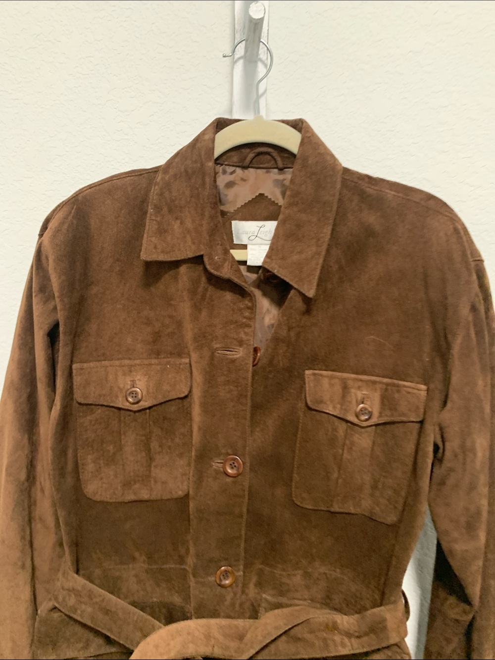 Vintage Laura Leigh Brown Genuine Suede Long Belted Jacket - Picture 3 of 7